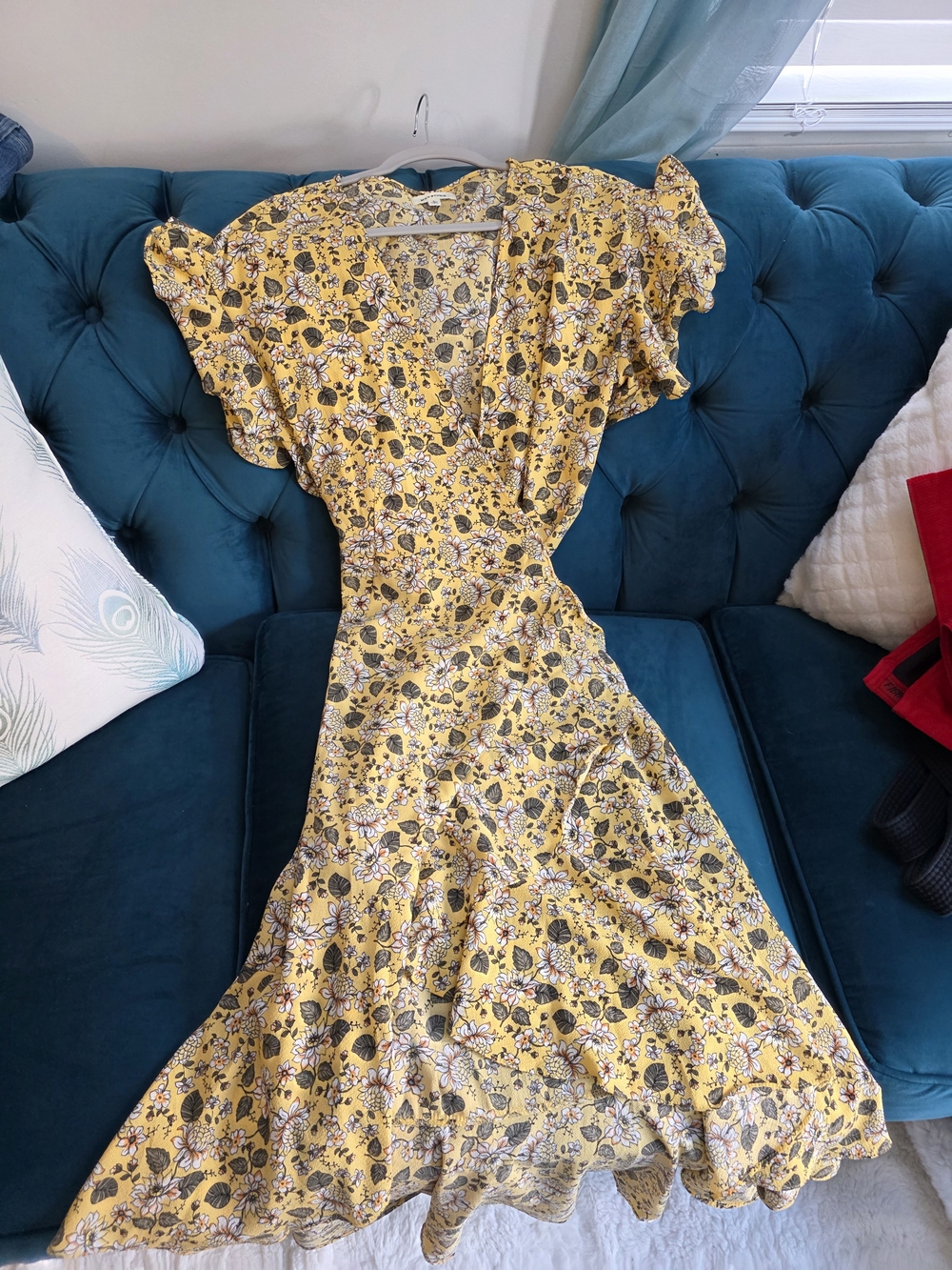 Max Studio Yellow Floral Wrap-Style Midi Dress